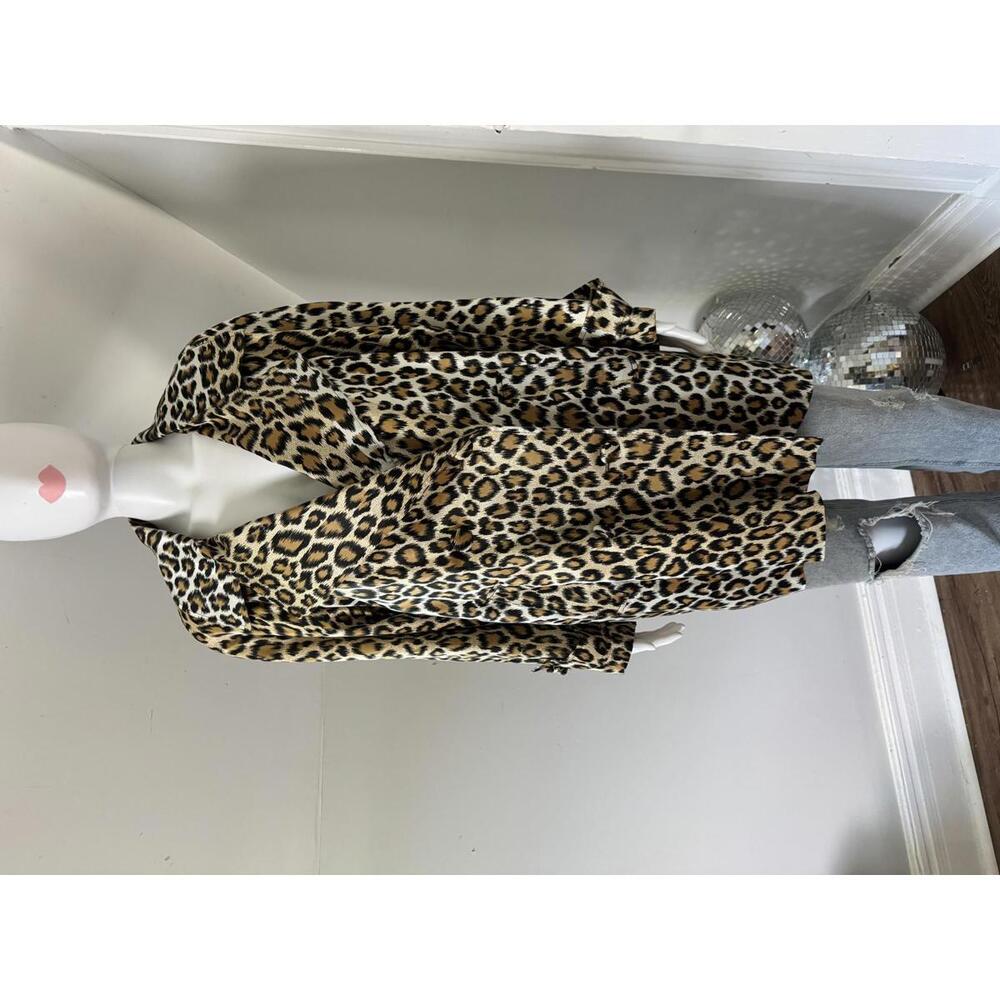 Vintage 1980s Leopard Print Overcoat, Size Large, Rocker, Pinup, Rockabilly